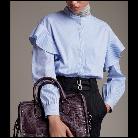 Trouve Tops - Trouve ruffle shoulder striped blouse.